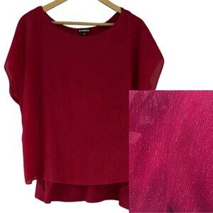 Express Red Sparkly Blouse Layered Short Sleeve Dressy Top